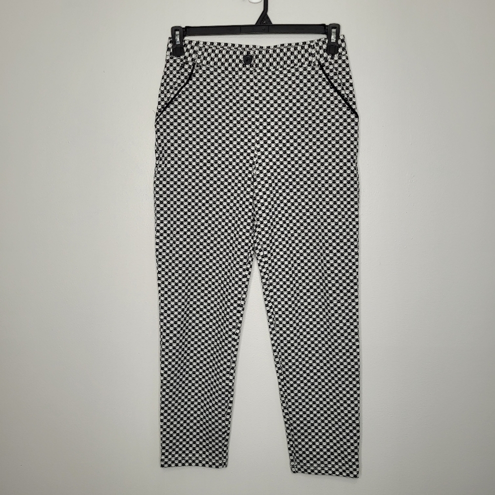 Betabrand Cat Print Pants Pull On Work Wear Quirky Ankle Size Med Petite - Picture 2 of 8